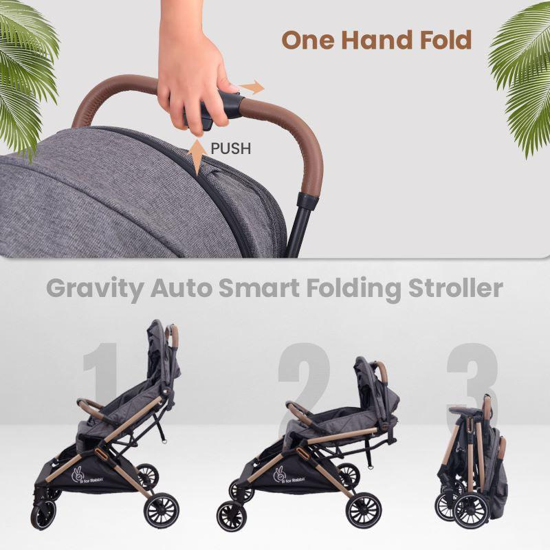 Street Smart Auto Fold Stroller for Kids Safety Certified, Travel Friendly, Breathable Mesh, 360 Degree Rotation, 0-3 Yrs - Ash Grey - Image 4
