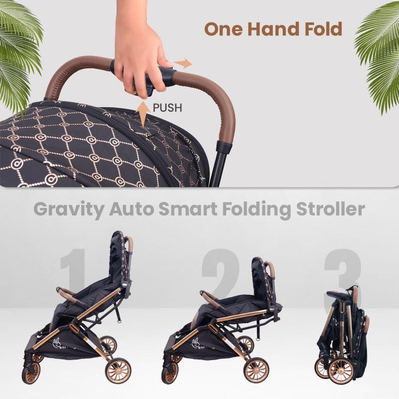 Street Smart Auto Fold Stroller for Kids Safety Certified, Travel Friendly, Breathable Mesh, 360 Degree Rotation, 0-3 Yrs - Gold Black - Image 4
