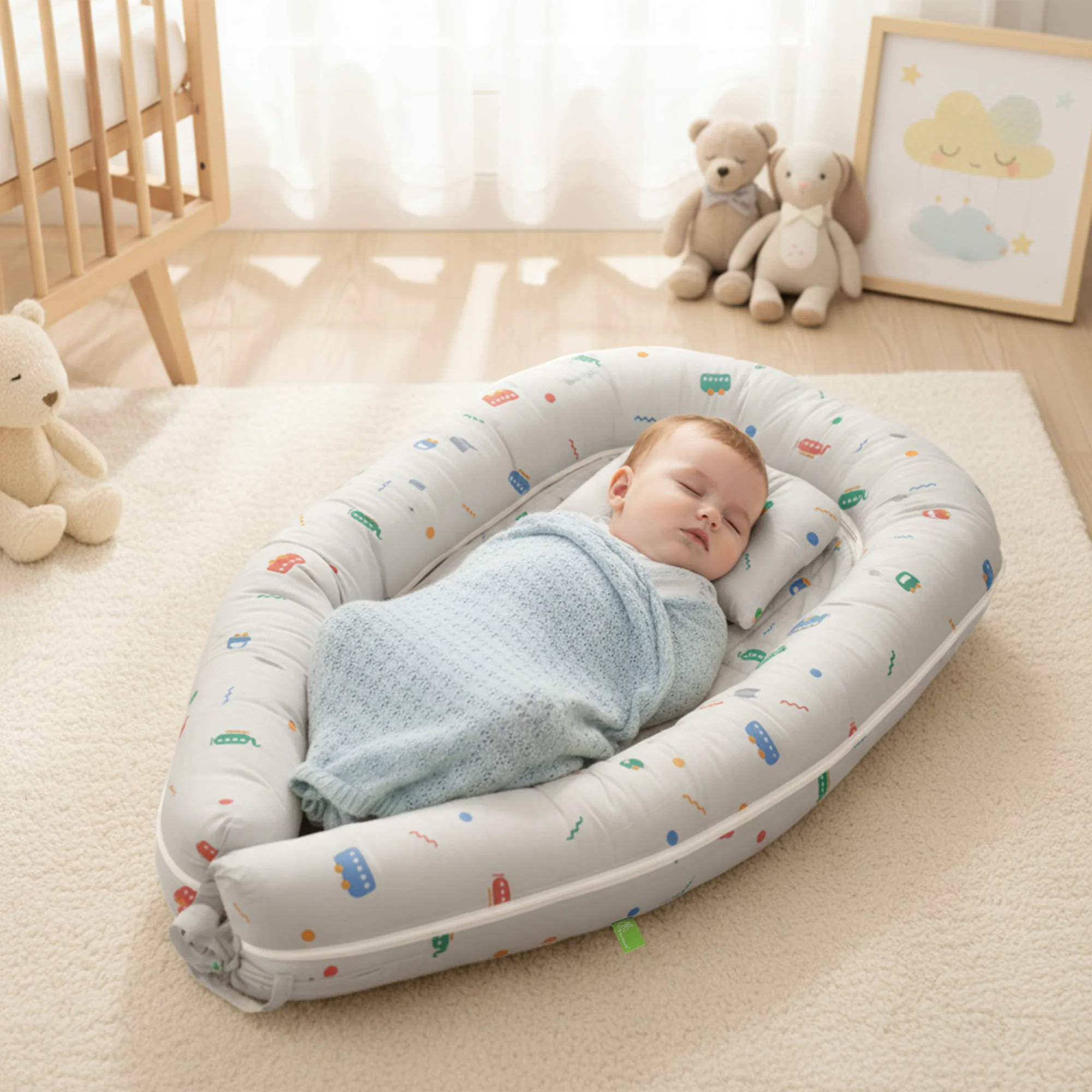 Snuggy Cuddles Newborn Baby Bed - Anti-Roll Baby Nest - 100% Cotton Breathable Lounger - Image 10