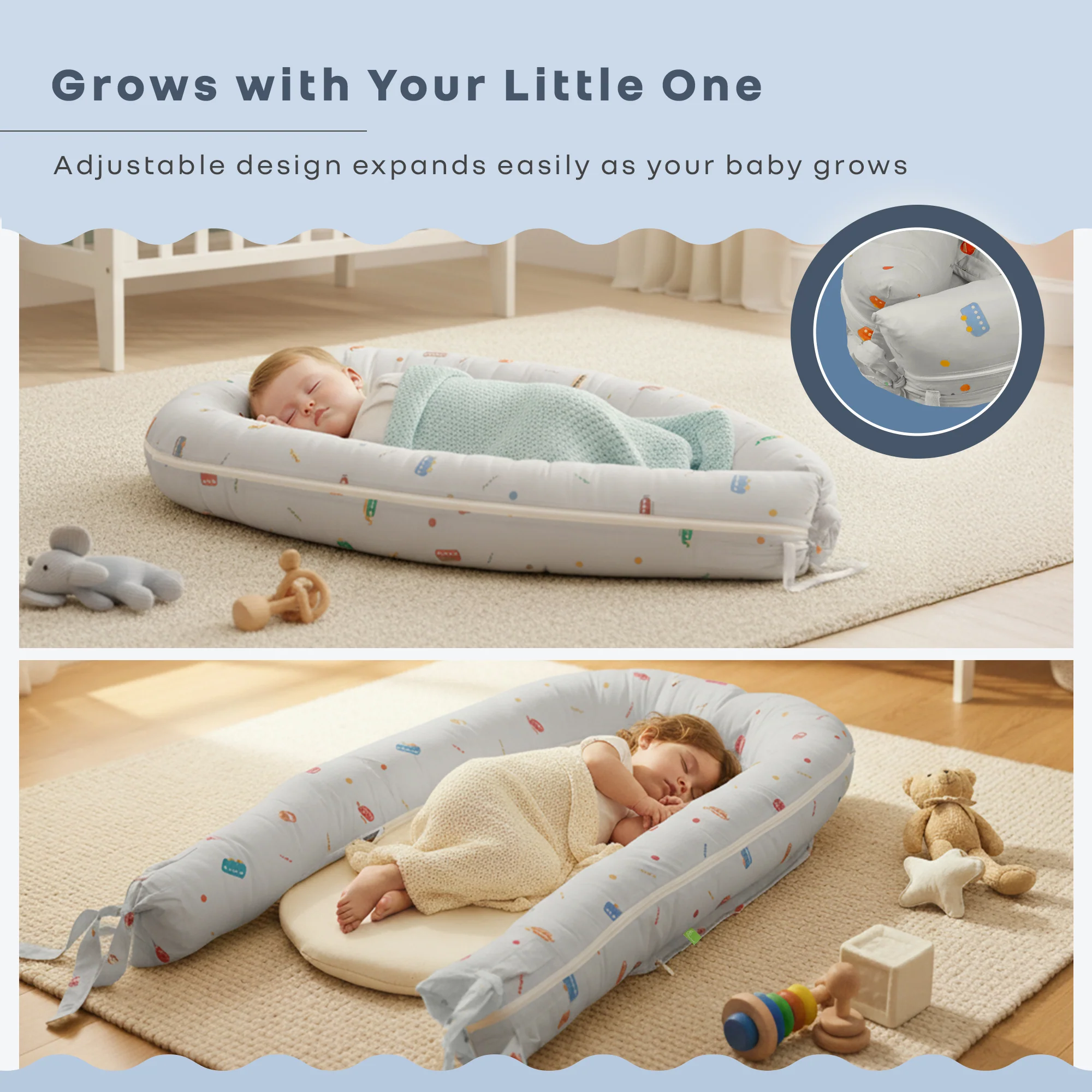 Snuggy Cuddles Newborn Baby Bed - Anti-Roll Baby Nest - 100% Cotton Breathable Lounger - Image 11