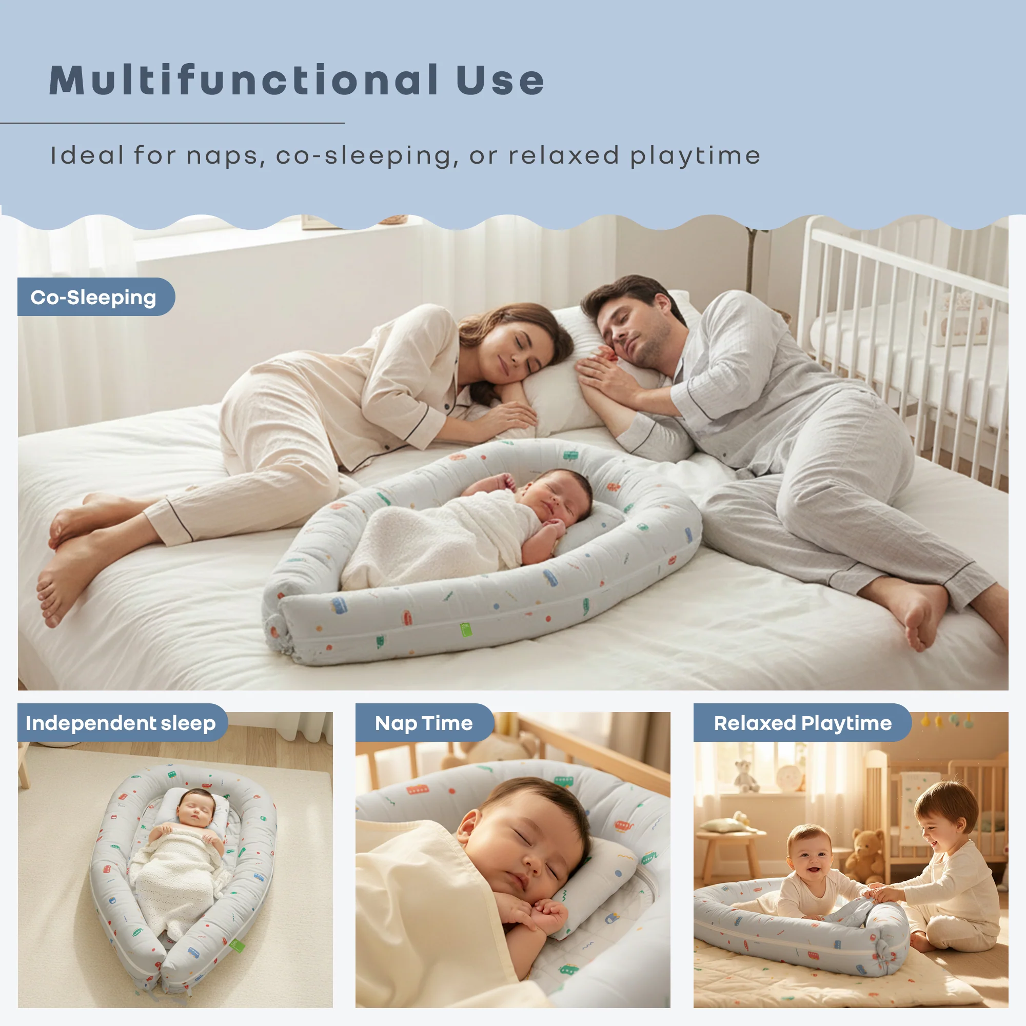 Snuggy Cuddles Newborn Baby Bed - Anti-Roll Baby Nest - 100% Cotton Breathable Lounger - Image 12