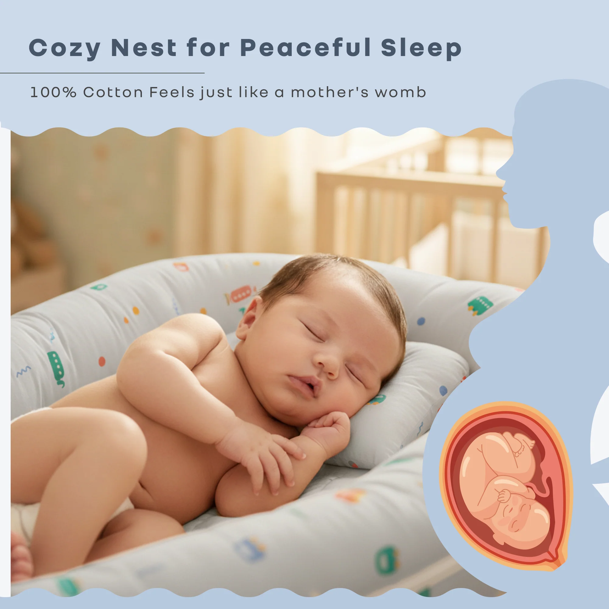 Snuggy Cuddles Newborn Baby Bed - Anti-Roll Baby Nest - 100% Cotton Breathable Lounger - Image 14