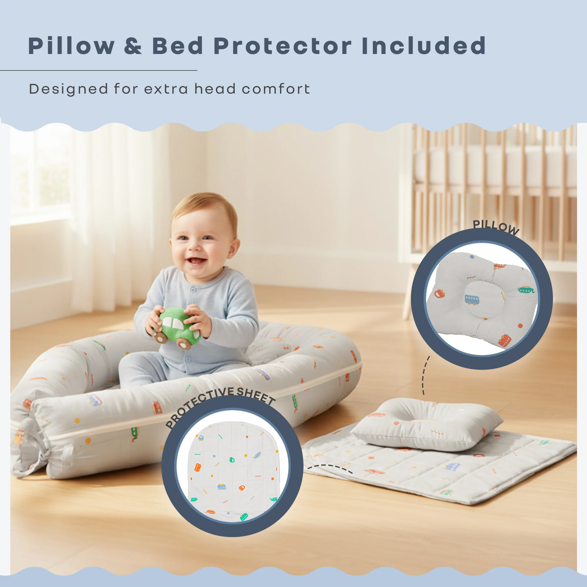 Snuggy Cuddles Newborn Baby Bed - Anti-Roll Baby Nest - 100% Cotton Breathable Lounger - Image 15