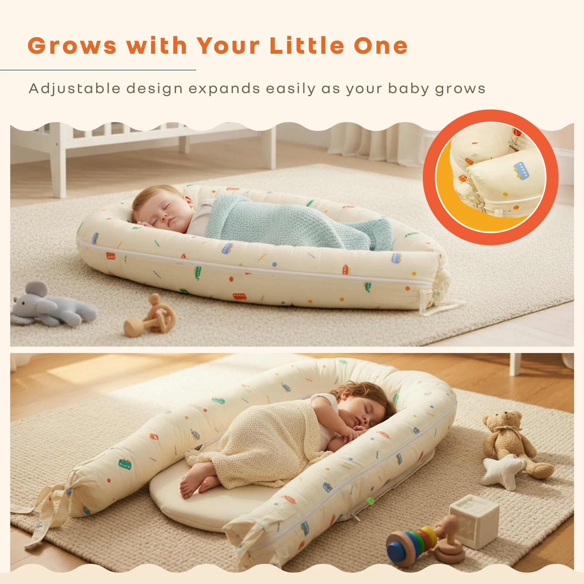 Snuggy Cuddles Newborn Baby Bed - Anti-Roll Baby Nest - 100% Cotton Breathable Lounger - Image 2