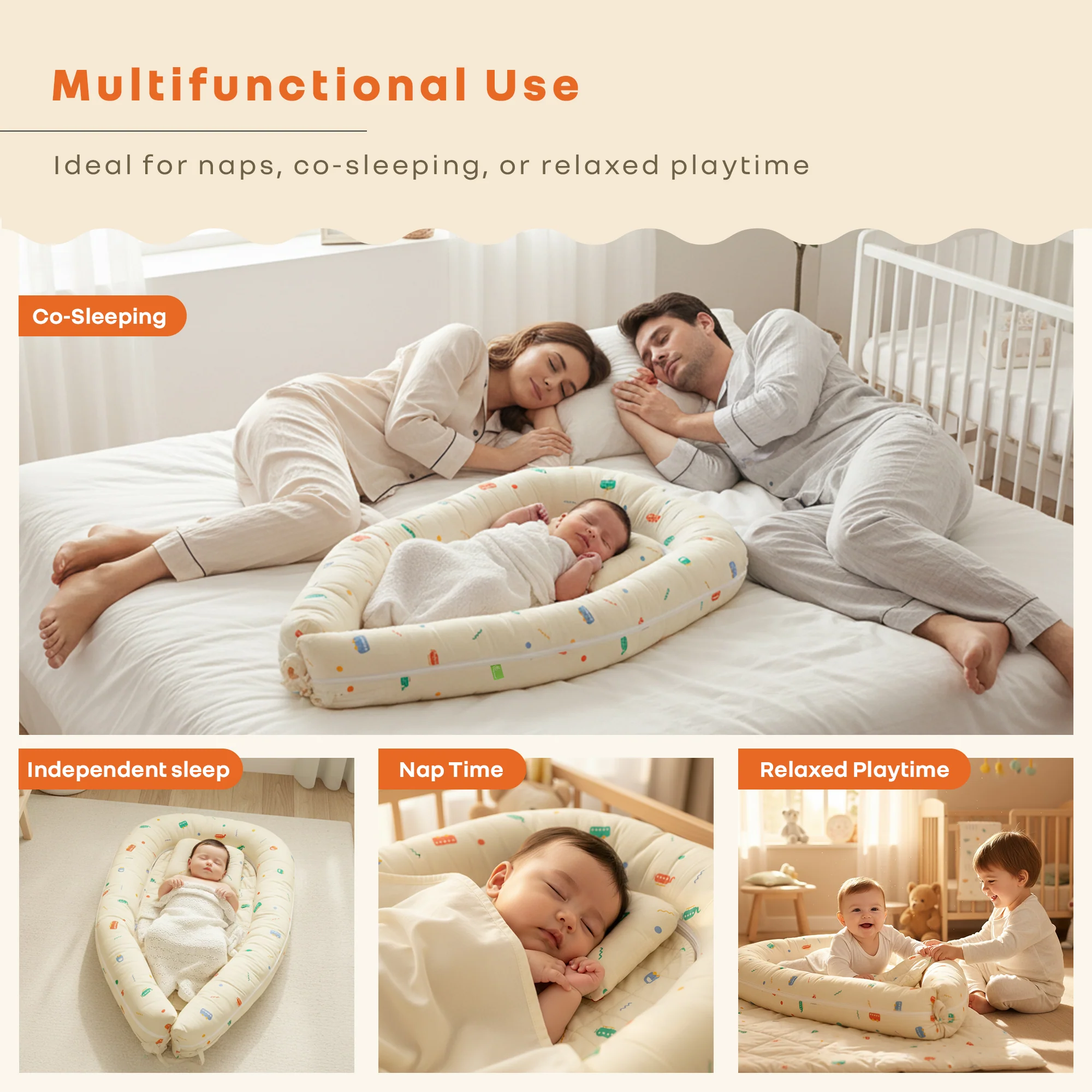 Snuggy Cuddles Newborn Baby Bed - Anti-Roll Baby Nest - 100% Cotton Breathable Lounger - Image 3