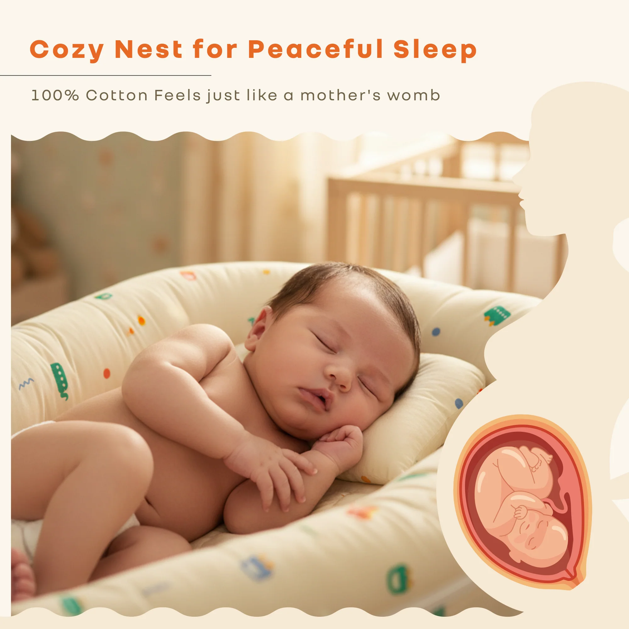 Snuggy Cuddles Newborn Baby Bed - Anti-Roll Baby Nest - 100% Cotton Breathable Lounger - Image 5