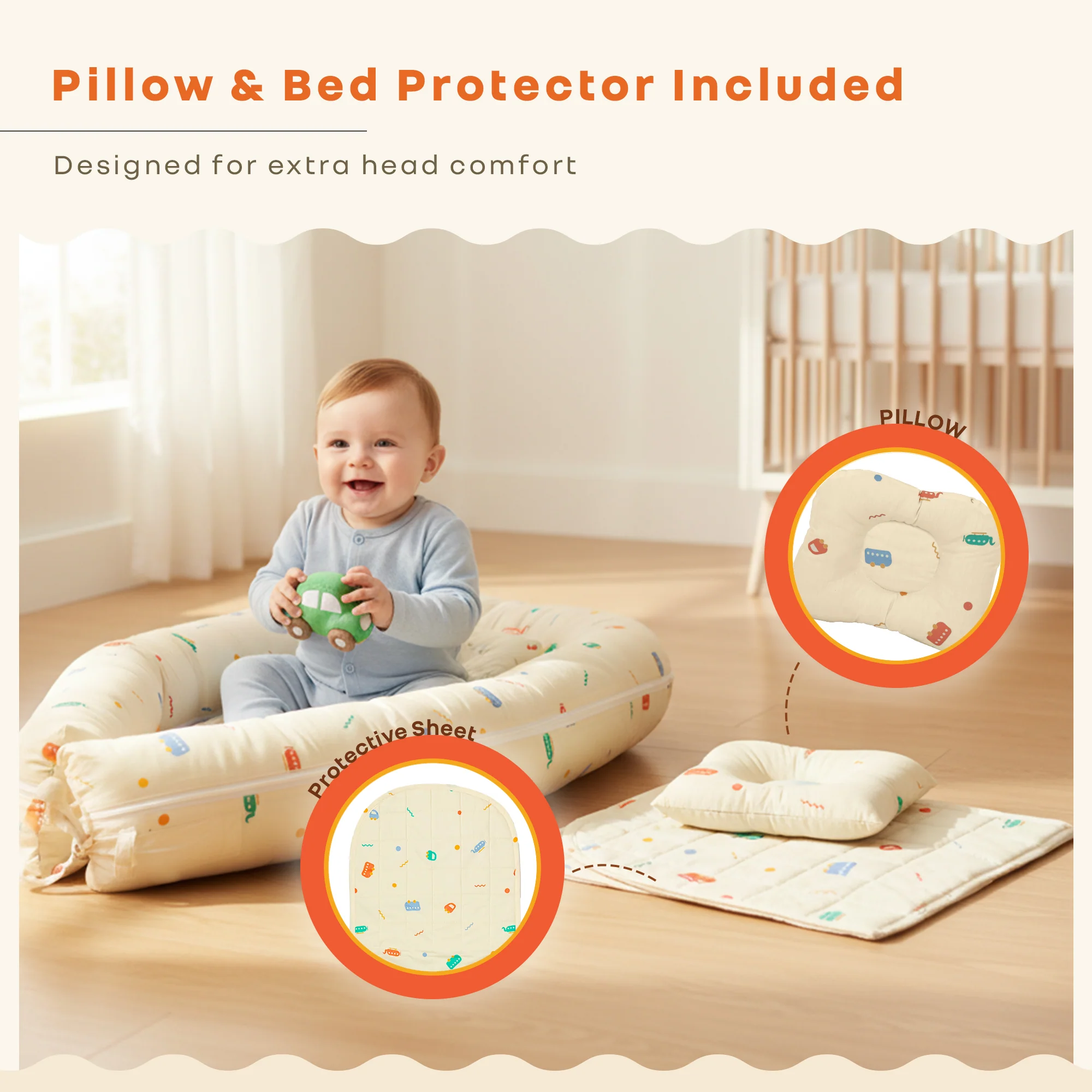 Snuggy Cuddles Newborn Baby Bed - Anti-Roll Baby Nest - 100% Cotton Breathable Lounger - Image 6