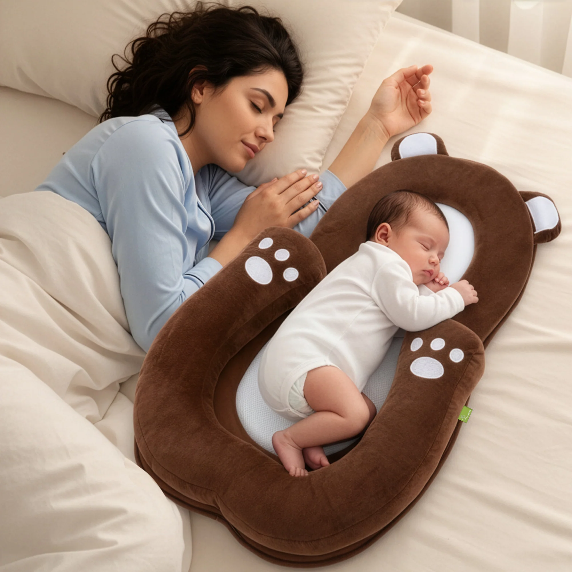 Snuggy Teddy Baby Nest Lounger - 4 in 1 Multipurpose Baby Bedding with Head Support Pillow, Plush Fabric, U-Shaped Cushion Design & Travel Friendly Baby Nest (0+ Months)