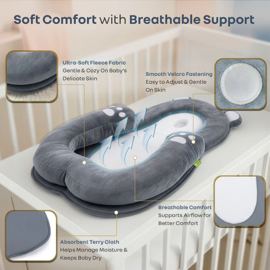 Snuggy Teddy Baby Nest Lounger - 4 in 1 Multipurpose Baby Bedding with Head Support Pillow, Plush Fabric, U-Shaped Cushion Design & Travel Friendly Baby Nest (0+ Months) - Image 14
