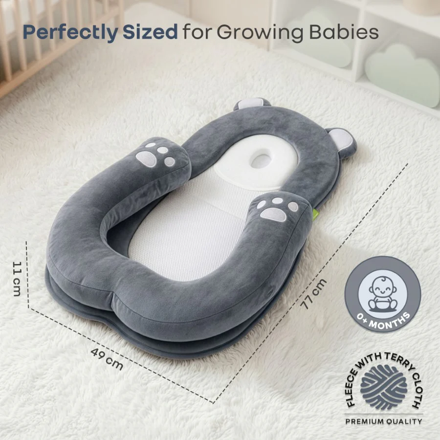 Snuggy Teddy Baby Nest Lounger - 4 in 1 Multipurpose Baby Bedding with Head Support Pillow, Plush Fabric, U-Shaped Cushion Design & Travel Friendly Baby Nest (0+ Months) - Image 18