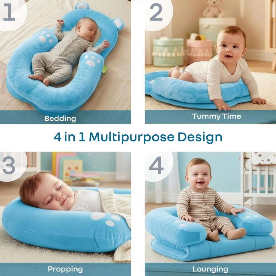 Snuggy Teddy Baby Nest Lounger - 4 in 1 Multipurpose Baby Bedding with Head Support Pillow, Plush Fabric, U-Shaped Cushion Design & Travel Friendly Baby Nest (0+ Months) - Image 20