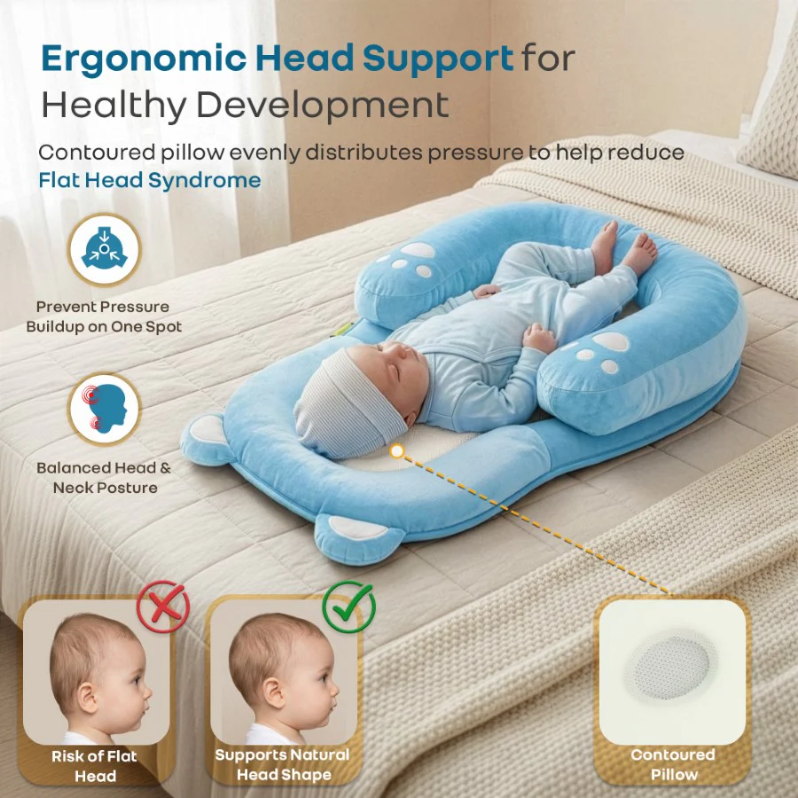 Snuggy Teddy Baby Nest Lounger - 4 in 1 Multipurpose Baby Bedding with Head Support Pillow, Plush Fabric, U-Shaped Cushion Design & Travel Friendly Baby Nest (0+ Months) - Image 21