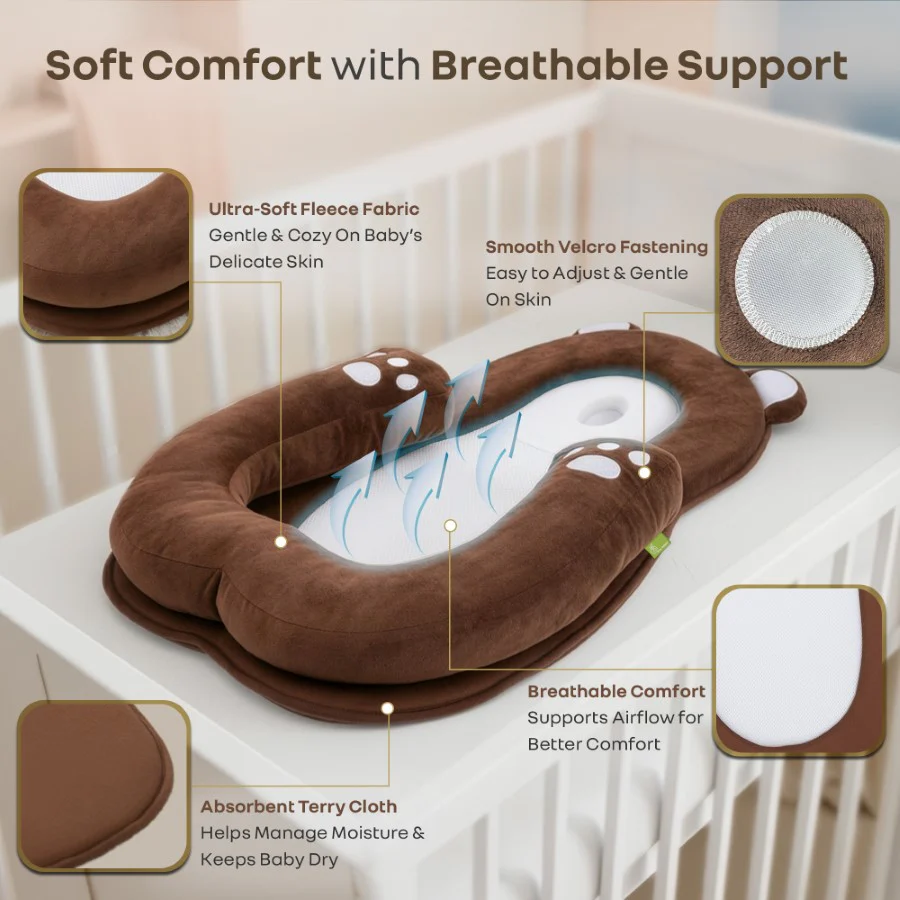 Snuggy Teddy Baby Nest Lounger - 4 in 1 Multipurpose Baby Bedding with Head Support Pillow, Plush Fabric, U-Shaped Cushion Design & Travel Friendly Baby Nest (0+ Months) - Image 5