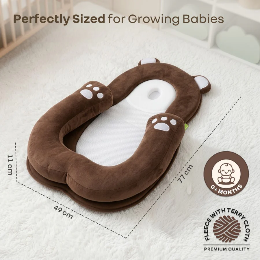 Snuggy Teddy Baby Nest Lounger - 4 in 1 Multipurpose Baby Bedding with Head Support Pillow, Plush Fabric, U-Shaped Cushion Design & Travel Friendly Baby Nest (0+ Months) - Image 9