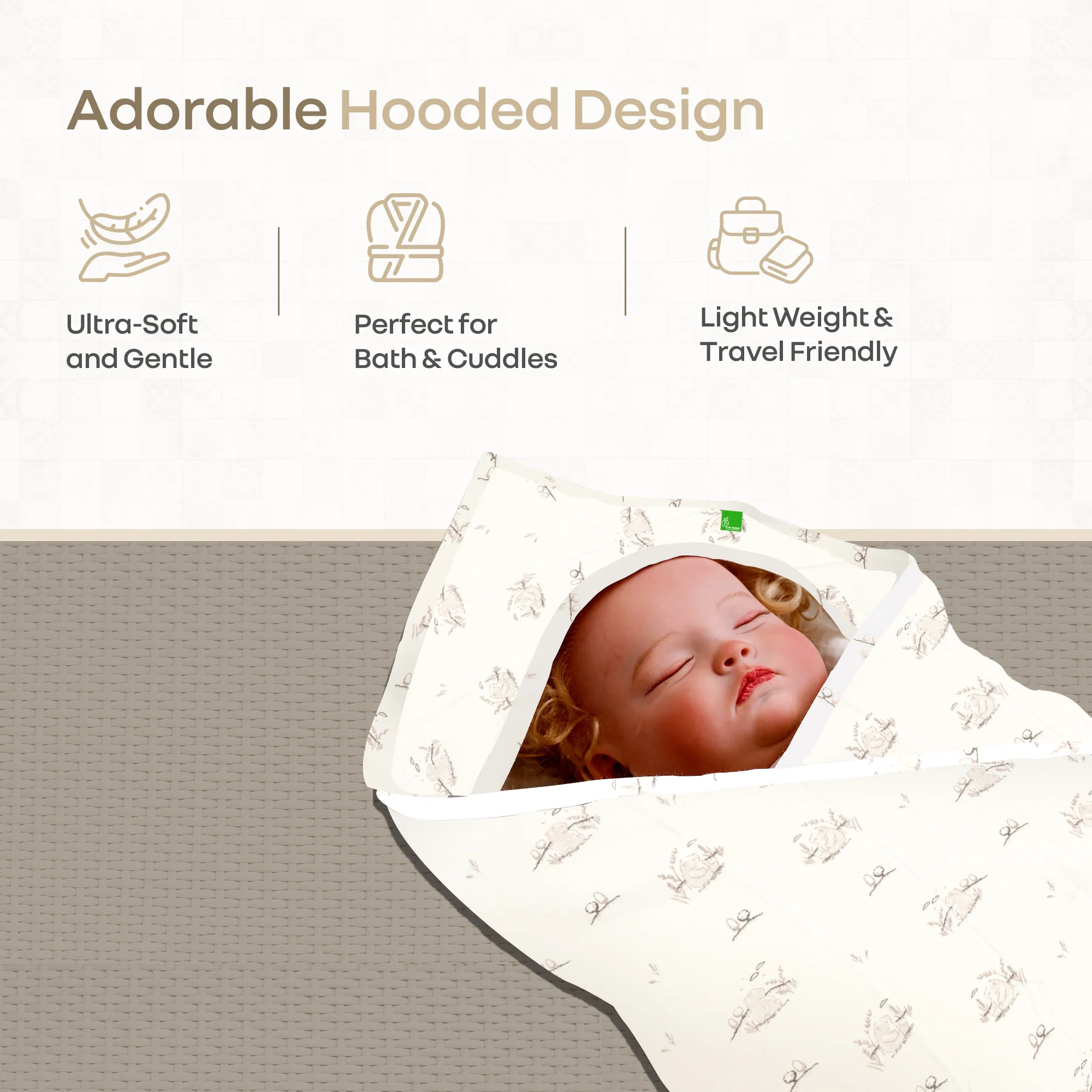 Softkins Baby Hooded Knit Towel with 100% Natural Cotton, Soft & Quick Dry - Image 2