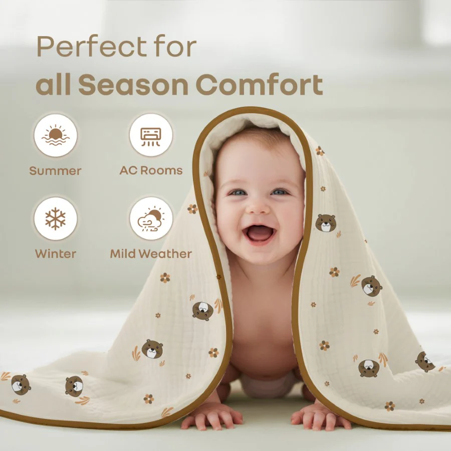 Softkins Muslin Baby Quilt - Breathable Cotton, Lightweight & Multipurpose Baby Blanket - Image 12