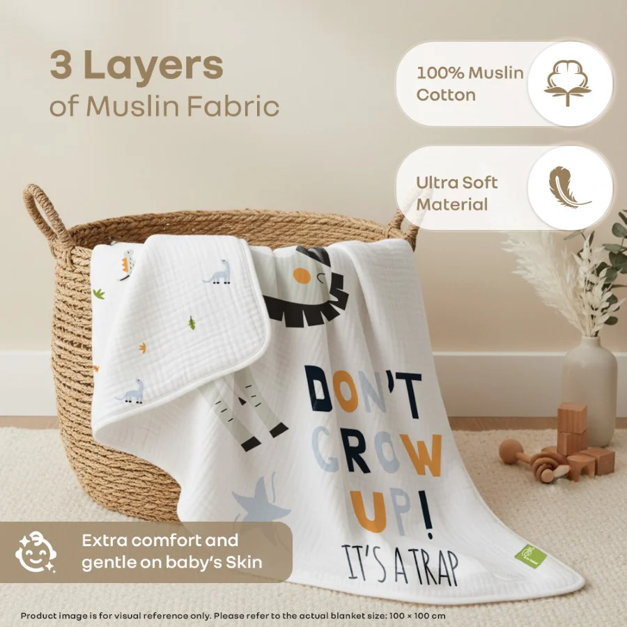 Softkins Muslin Baby Quilt - Breathable Cotton, Lightweight & Multipurpose Baby Blanket - Image 2
