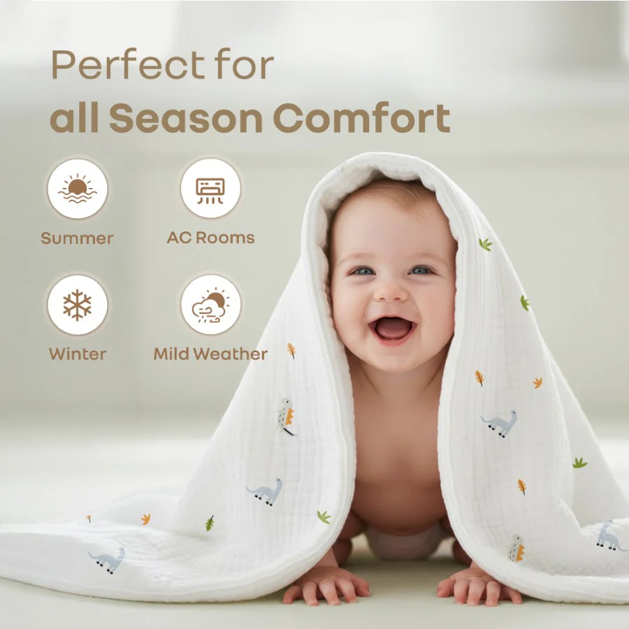 Softkins Muslin Baby Quilt - Breathable Cotton, Lightweight & Multipurpose Baby Blanket - Image 4