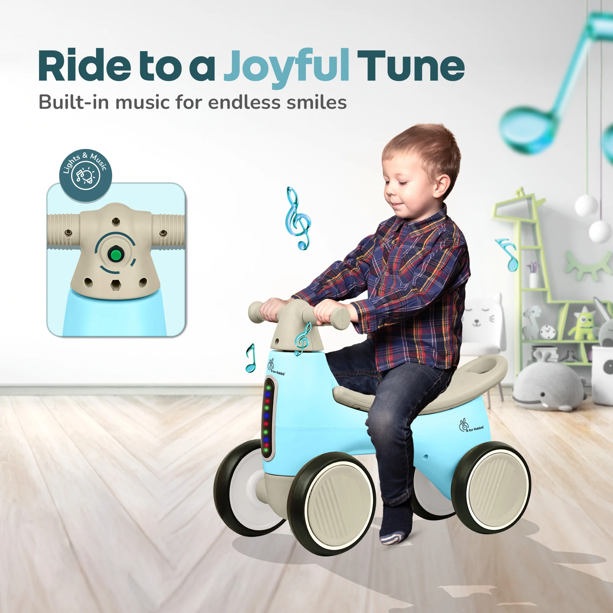 Speedster Glider Baby Ride On Car – Fun Push Ride with Music, LED Lights, Toy Storage & EVA Wheels - Image 12