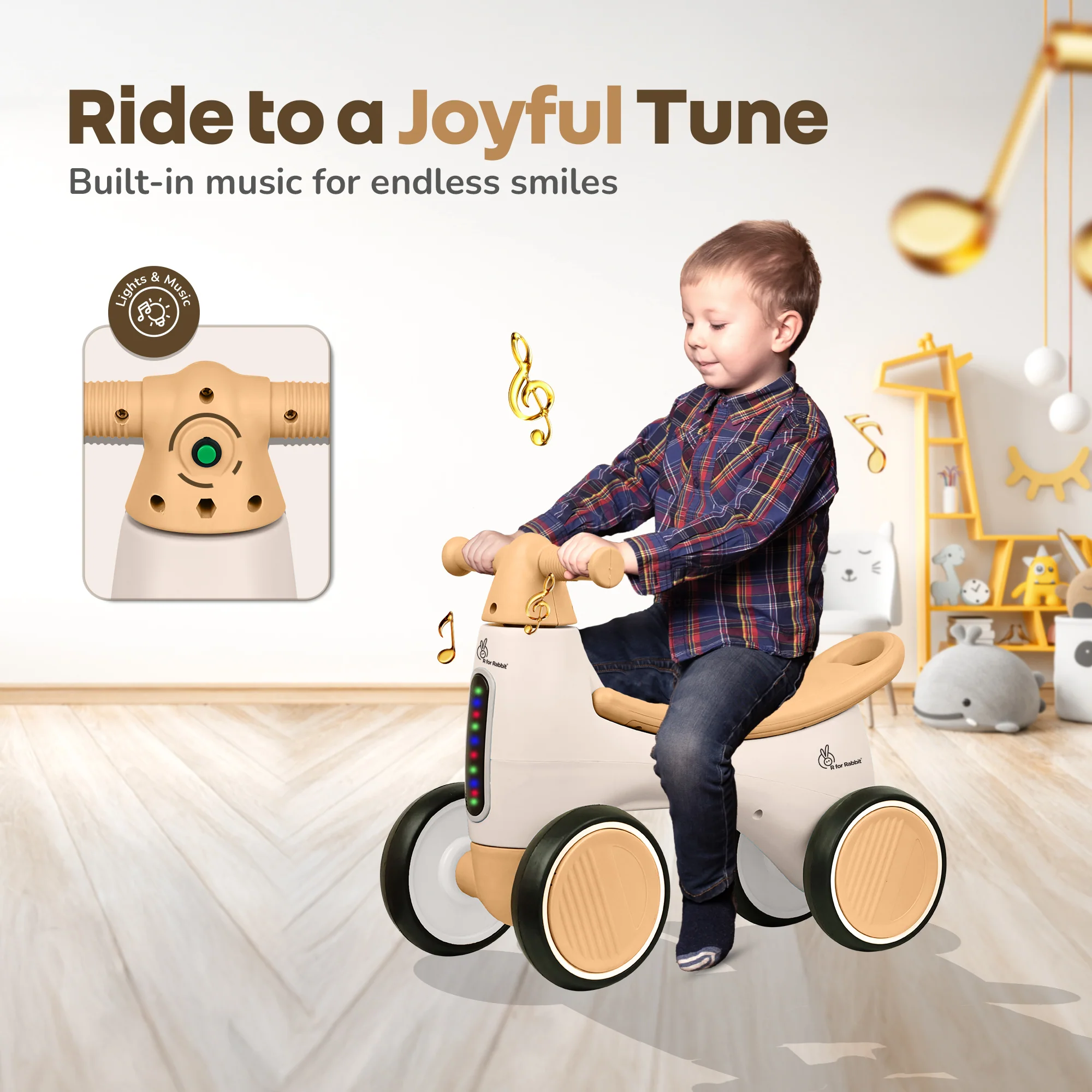 Speedster Glider Baby Ride On Car – Fun Push Ride with Music, LED Lights, Toy Storage & EVA Wheels - Image 4