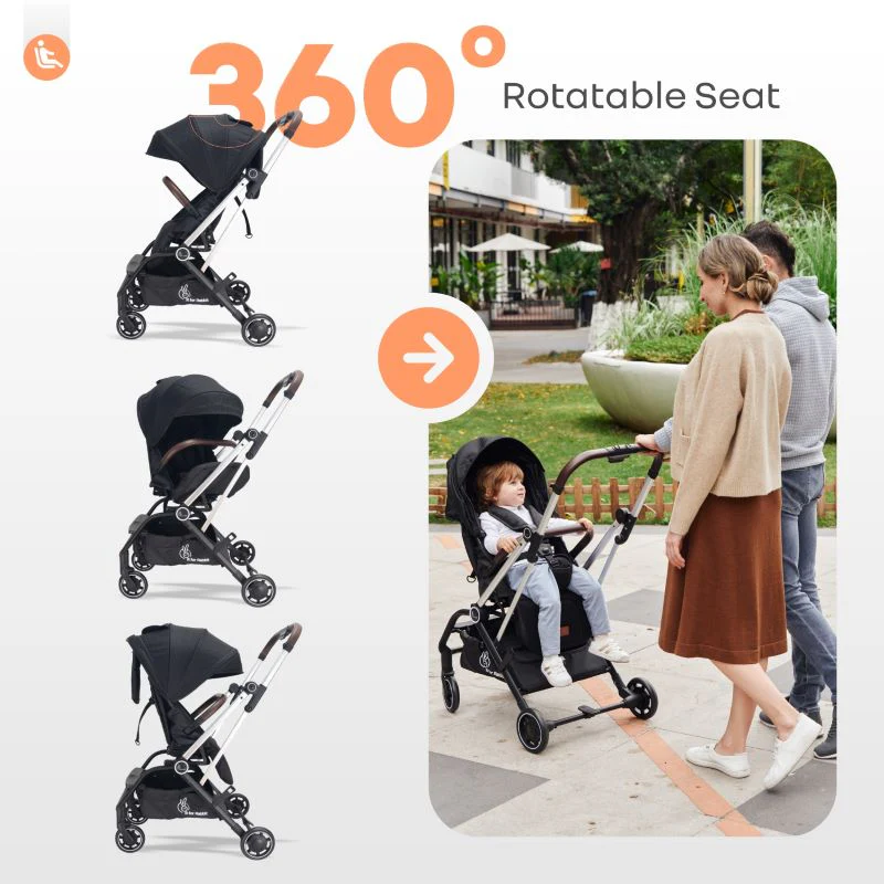 Street Smart 360 Baby Stroller With Personalized Name Plate - Pure Black - Image 3