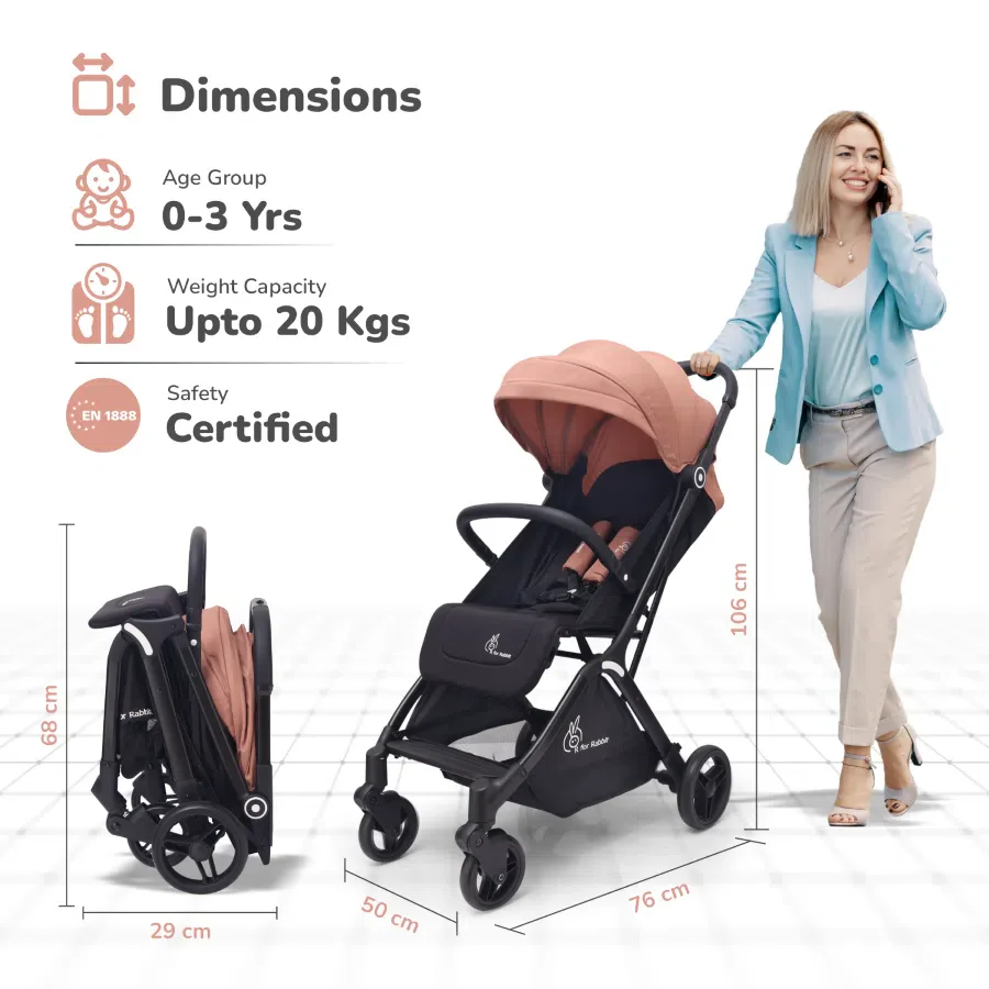 Street Smart Ace Auto Fold Kids Stroller - Peach Black - Image 10