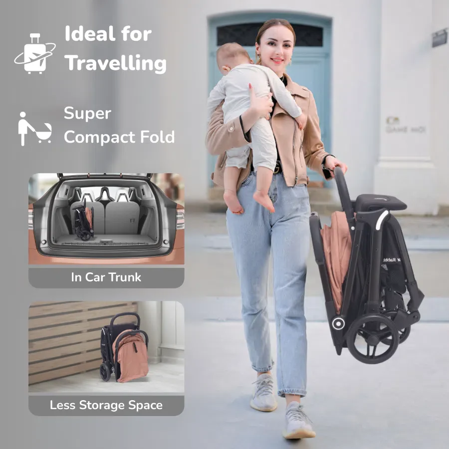 Street Smart Ace Auto Fold Kids Stroller - Peach Black - Image 3