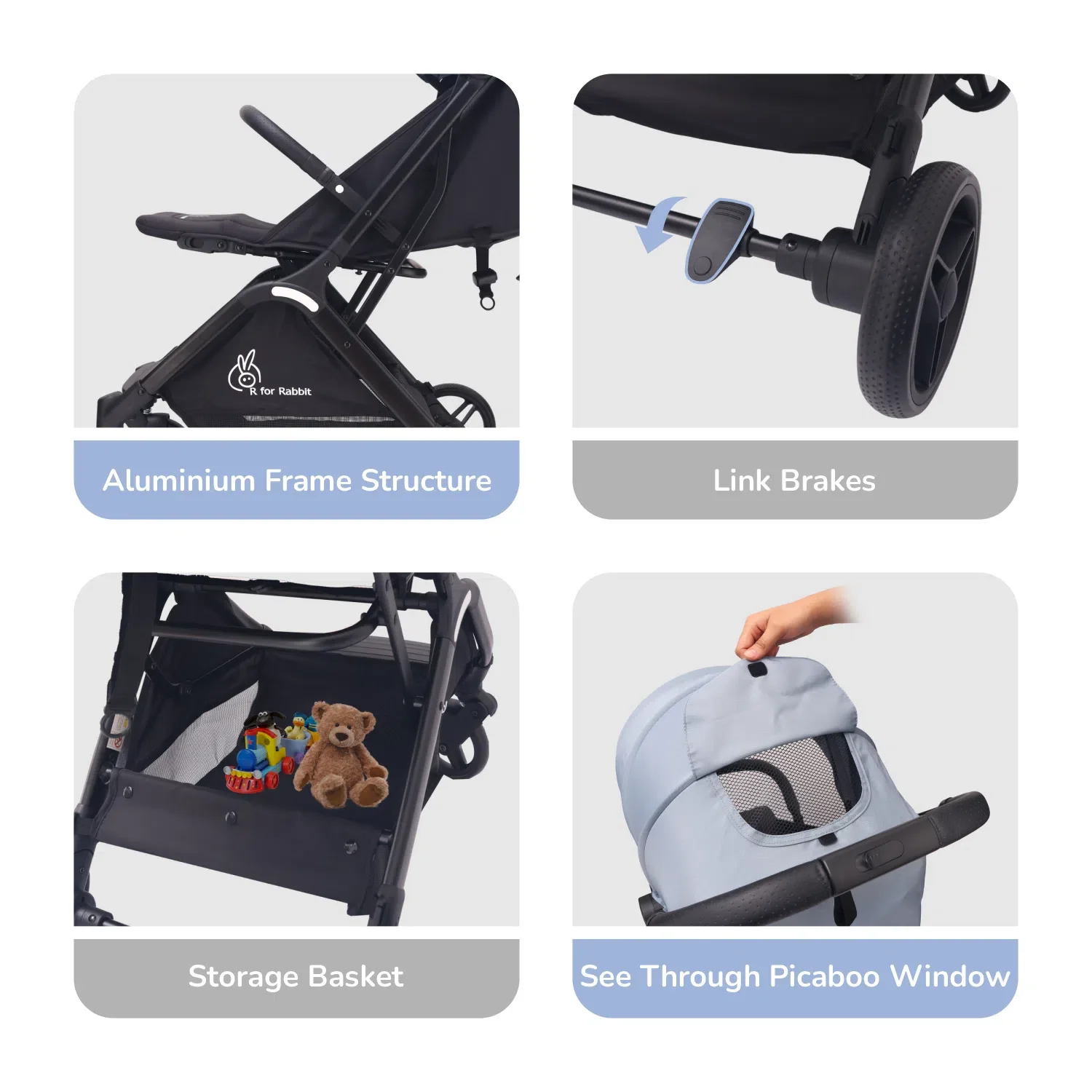 Street Smart Ace Auto Fold Kids Stroller With Personalized Name Plate - Blue Black - Image 10