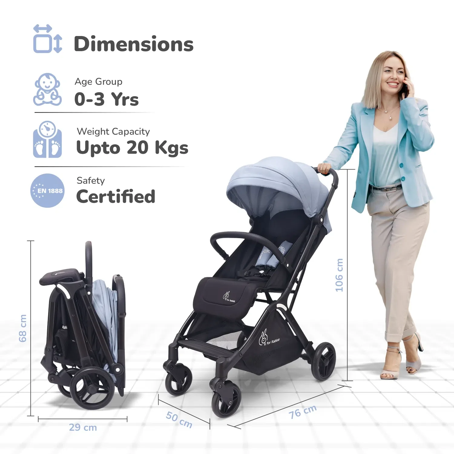 Street Smart Ace Auto Fold Kids Stroller With Personalized Name Plate - Blue Black - Image 11