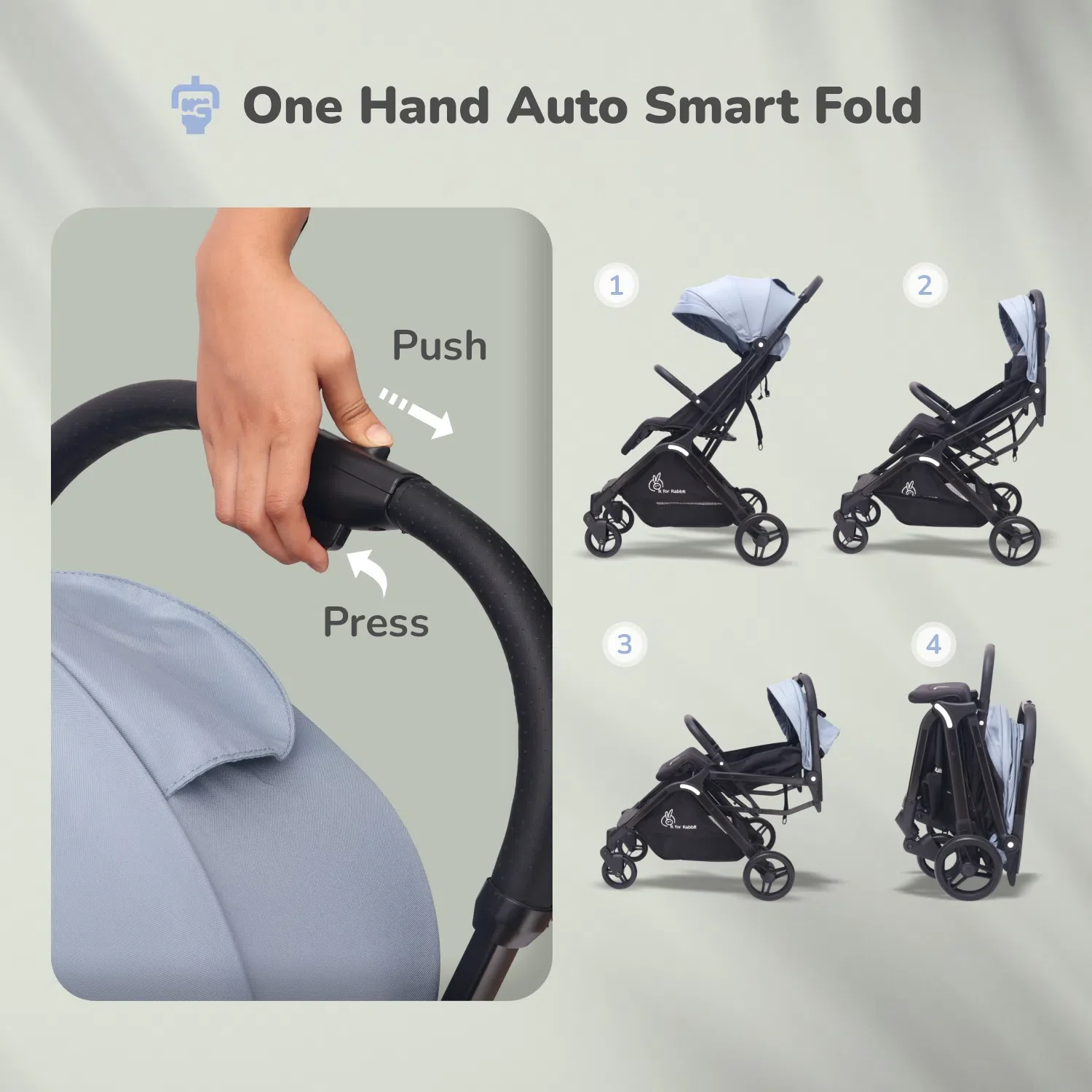 Street Smart Ace Auto Fold Kids Stroller With Personalized Name Plate - Blue Black - Image 3