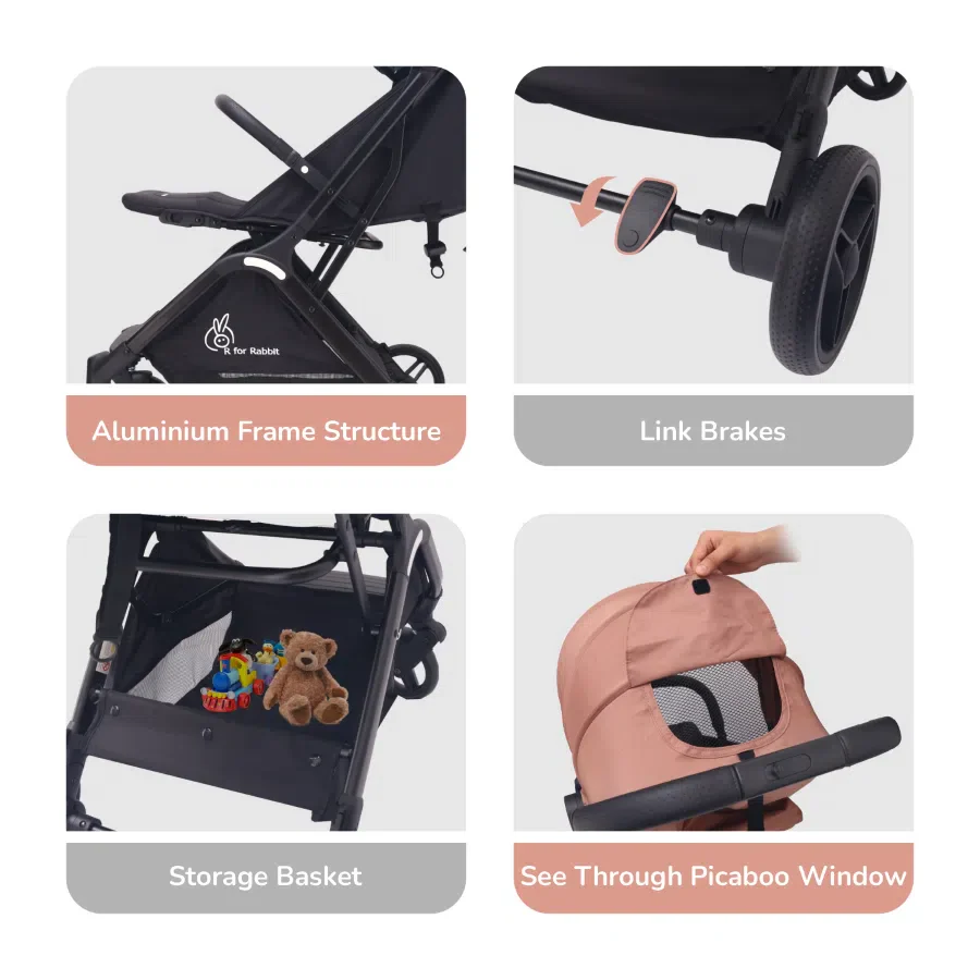 Street Smart Ace Auto Fold Kids Stroller With Personalized Name Plate - Peach Black - Image 10