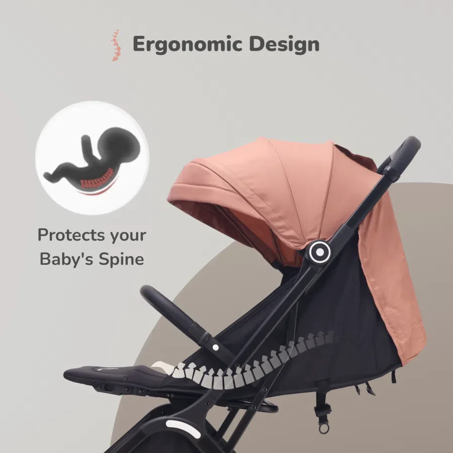 Street Smart Ace Auto Fold Kids Stroller With Personalized Name Plate - Peach Black - Image 8
