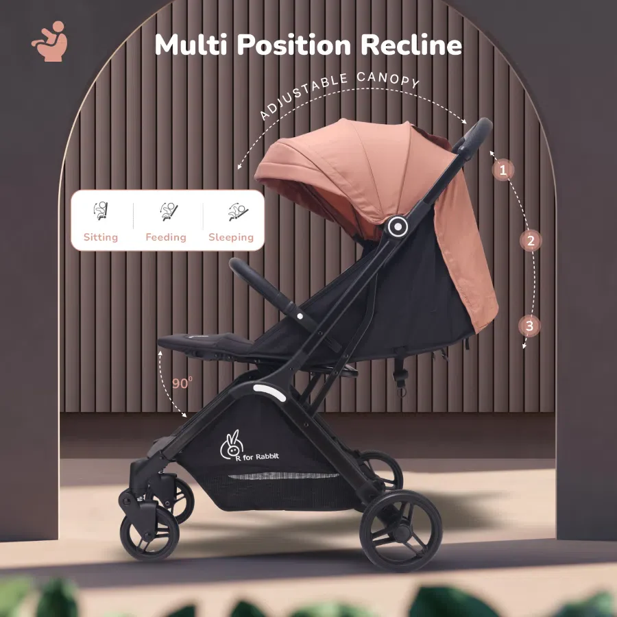 Street Smart Ace Auto Fold Kids Stroller With Personalized Name Plate - Peach Black - Image 9