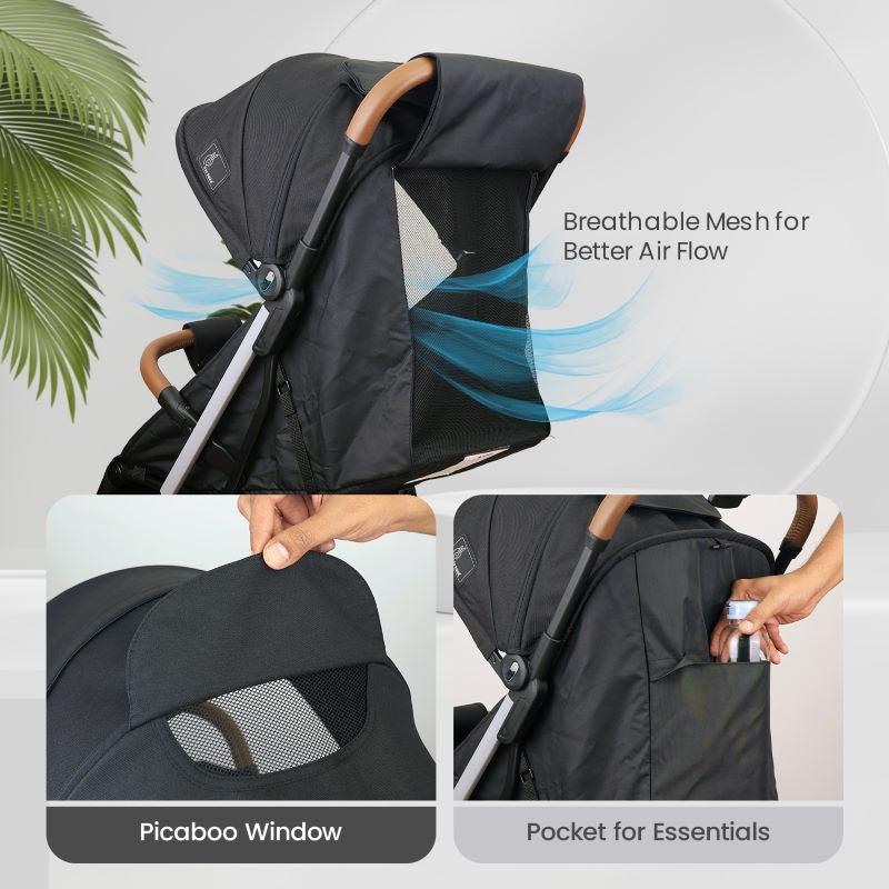 Street Smart Auto Fold Stroller for Kids With Personalized Name Plate - Pure Black - Image 5