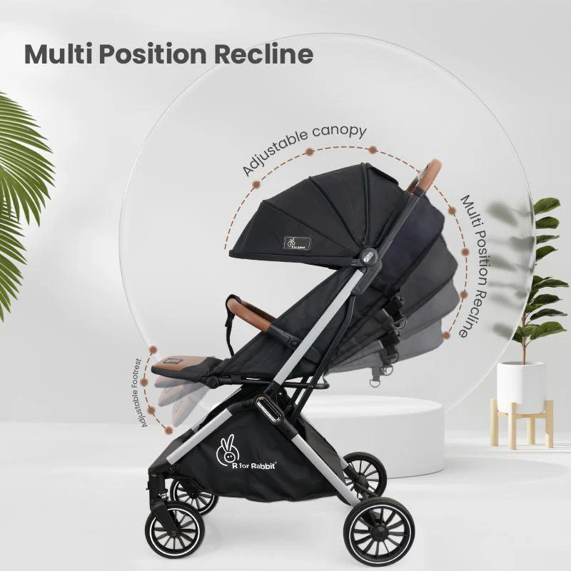 Street Smart Auto Fold Stroller for Kids With Personalized Name Plate - Pure Black - Image 7