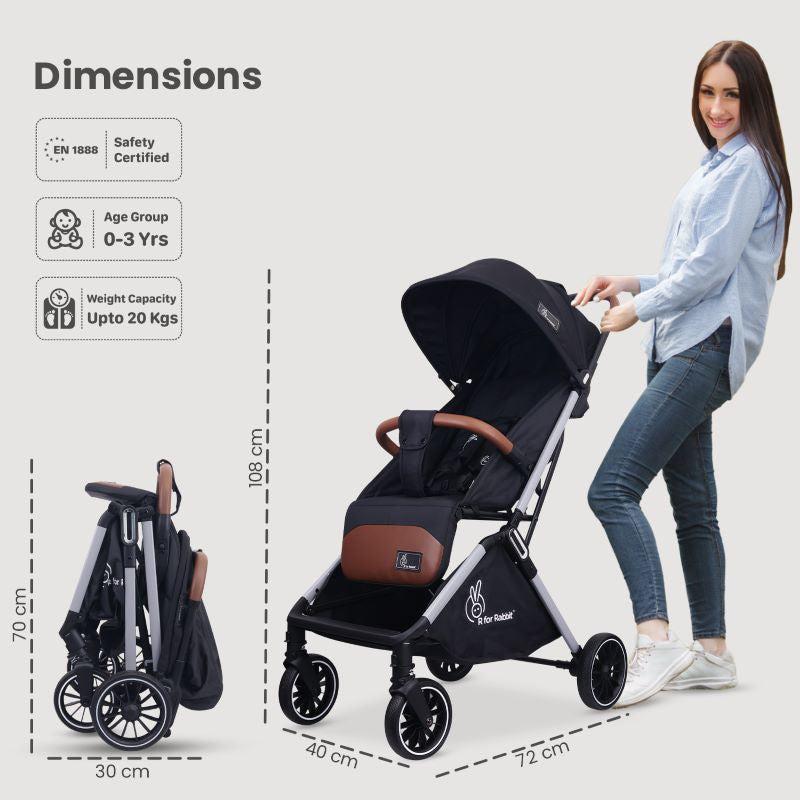 Street Smart Auto Fold Stroller for Kids With Personalized Name Plate - Pure Black - Image 9