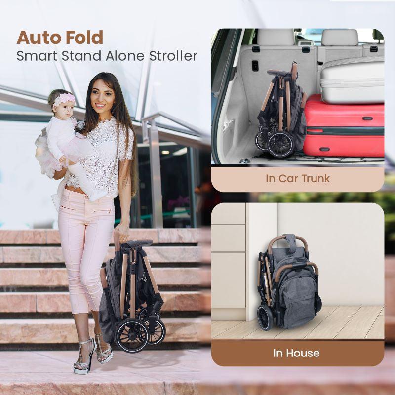 Street Smart Auto Fold Stroller for Kids With Personalized Name Plate - Ash Grey - Image 4