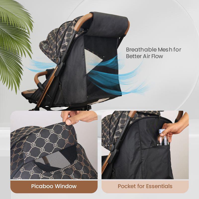 Street Smart Auto Fold Stroller for Kids With Personalized Name Plate - Gold Black - Image 5