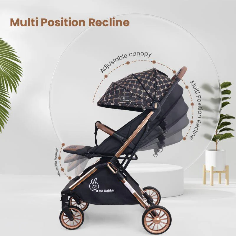 Street Smart Auto Fold Stroller for Kids With Personalized Name Plate - Gold Black - Image 7