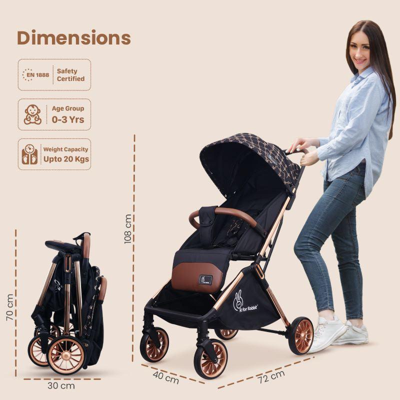 Street Smart Auto Fold Stroller for Kids With Personalized Name Plate - Gold Black - Image 9
