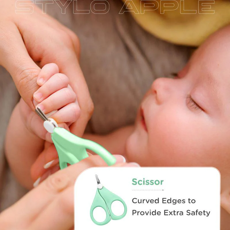 Stylo Apple Baby Manicure Set Nail Cutter & Nail Filer, Scissor, Tweezer, Ear Pick - Image 3