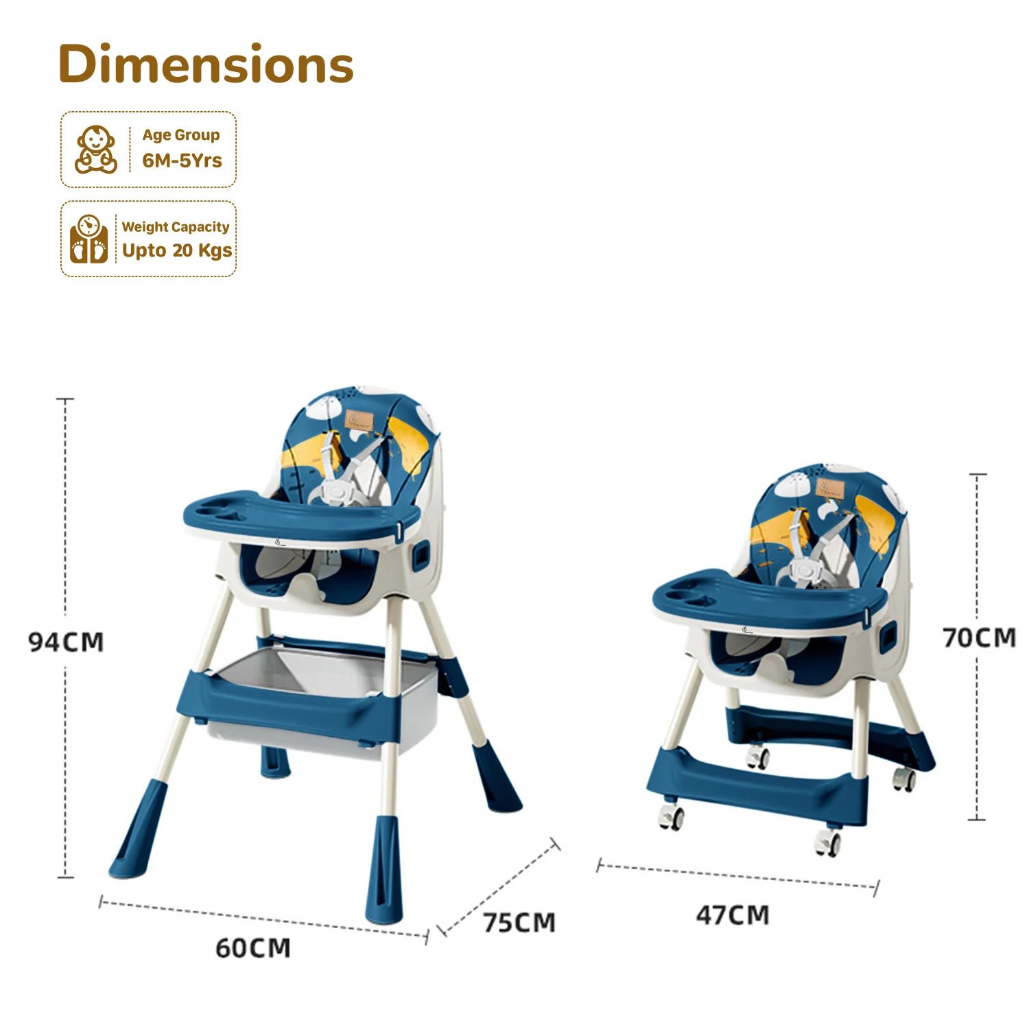 Sugar Doodle Plus High Chair For Kids 3-in-1 Convertible Design - Indigo Dye - Image 8