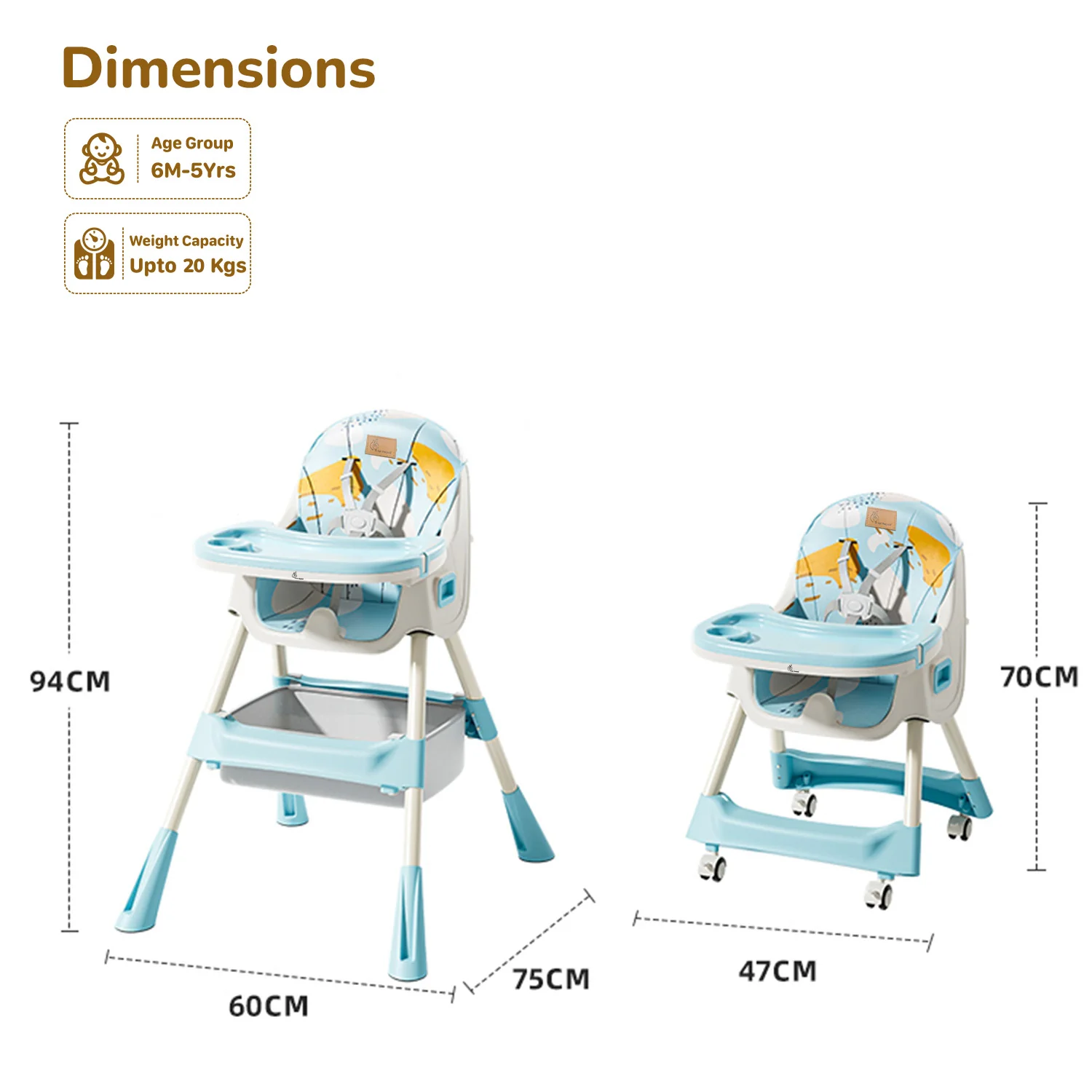 Sugar Doodle Plus High Chair For Kids 3-in-1 Convertible Design - Lake Blue - Image 9