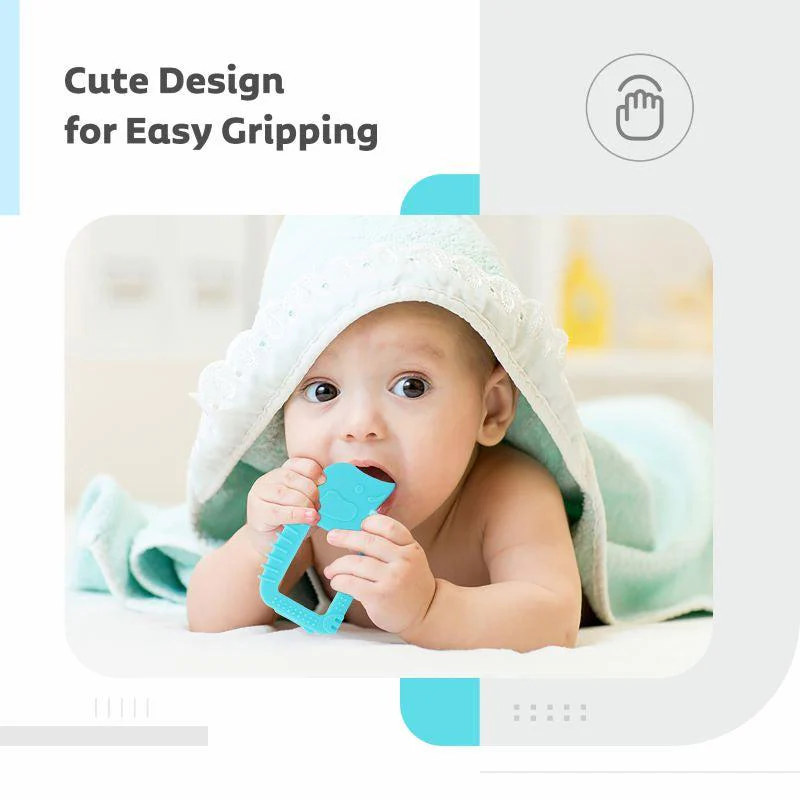 Tiny Bites Safari – Cute Baby Silicone Teether - Elephant Blue + Horse Orange - Image 3