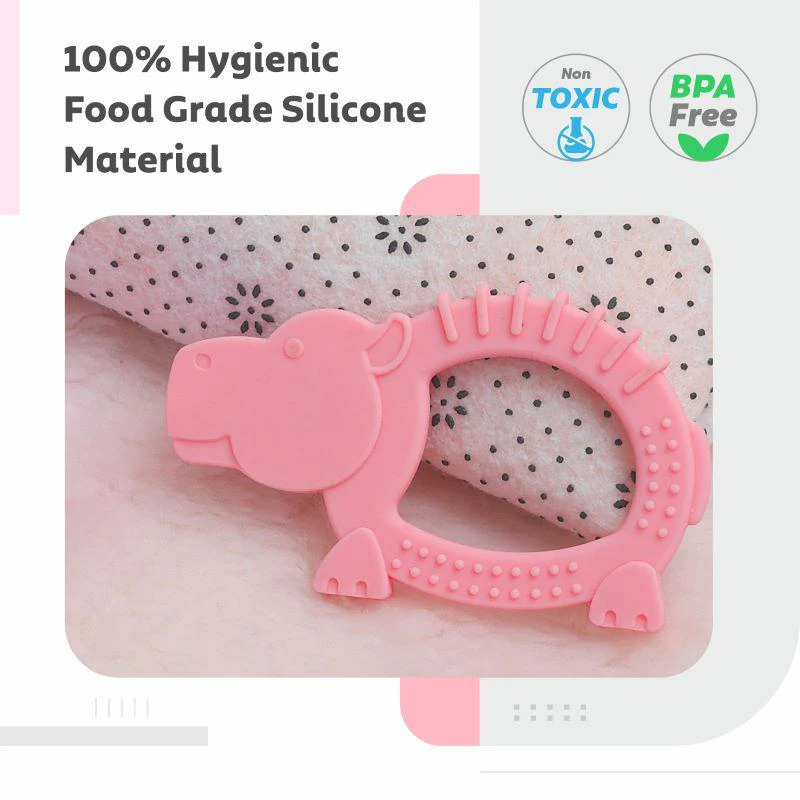 Tiny Bites Safari – Cute Baby Silicone Teether - Hippo Pink - Image 2
