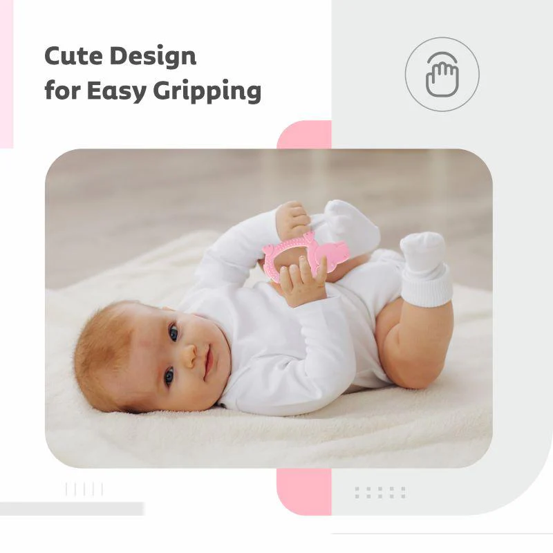 Tiny Bites Safari – Cute Baby Silicone Teether - Hippo Pink - Image 3