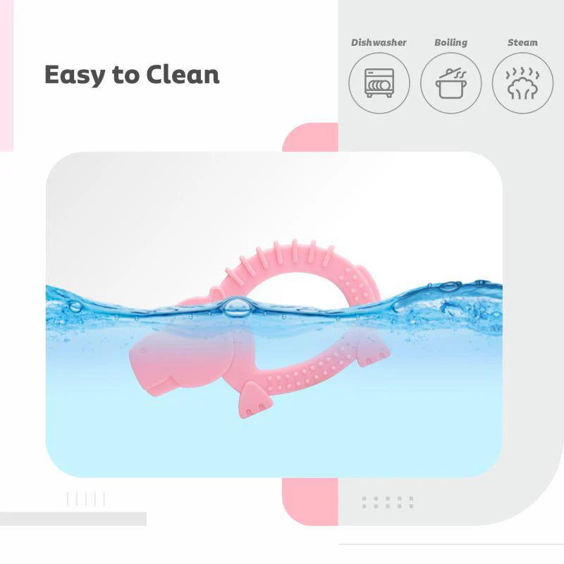 Tiny Bites Safari – Cute Baby Silicone Teether - Hippo Pink - Image 4