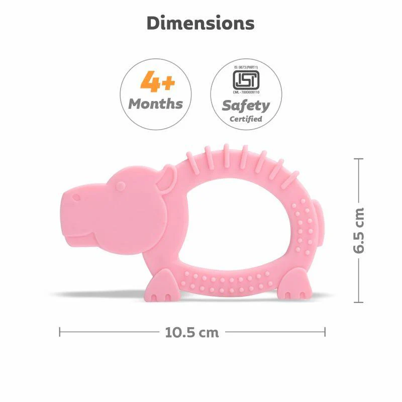 Tiny Bites Safari – Cute Baby Silicone Teether - Hippo Pink - Image 6
