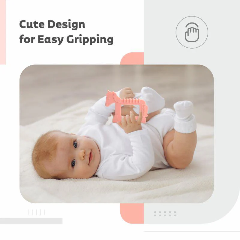 Tiny Bites Safari – Cute Baby Silicone Teether - Horse Orange - Image 3