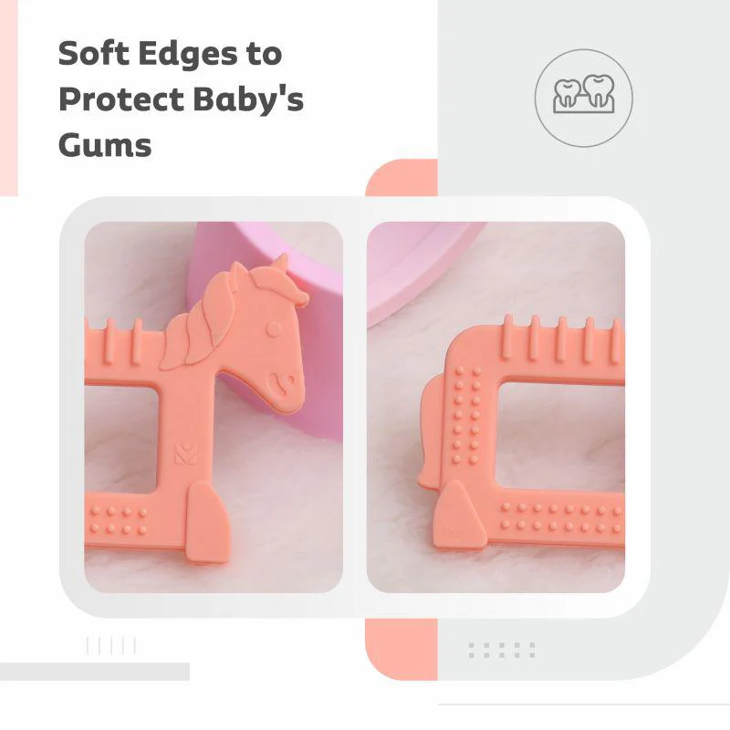 Tiny Bites Safari – Cute Baby Silicone Teether - Horse Orange - Image 4